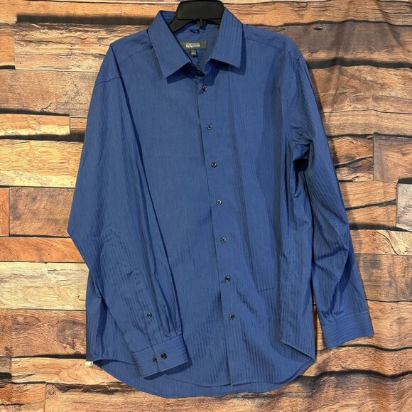 Kenneth Cole Reaction Shirt XL Men’s Blue Striped Button Up Long Sleeve Non Iron - Picture 1 of 7